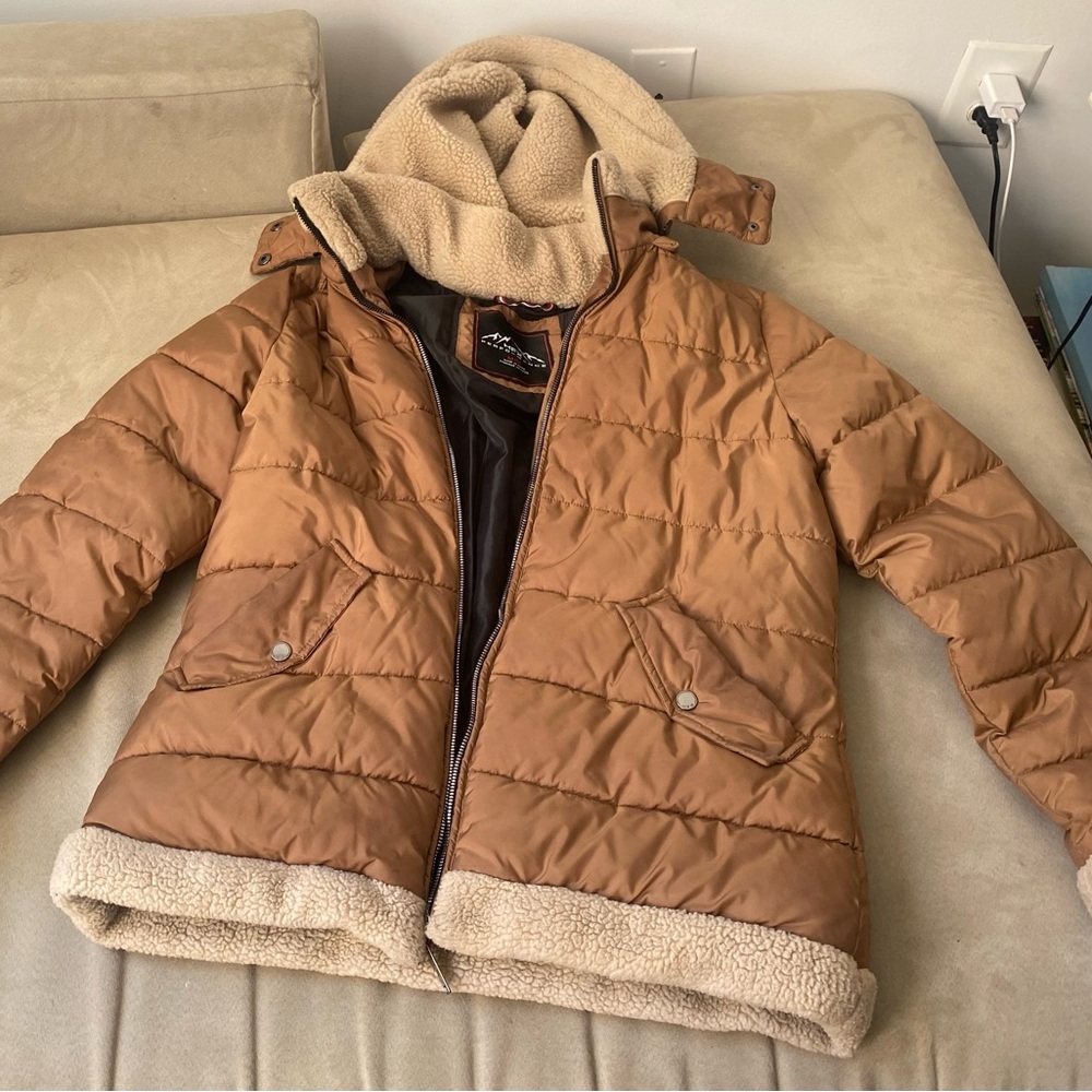 Brown Puffer Jacket with Sherpa Lining
